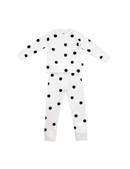 Cotton Kids Pyjamas – White with black dots