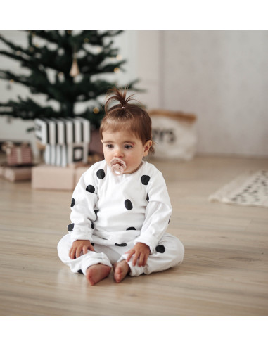 Cotton Kids Pyjamas – White with black dots