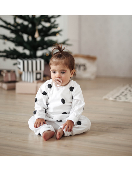 Cotton Kids Pyjamas – White with black dots