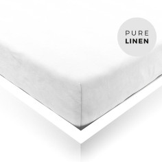 Pure White Linen Fitted Sheet
