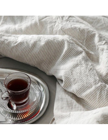 Lanena prevleka za odejo Stripes