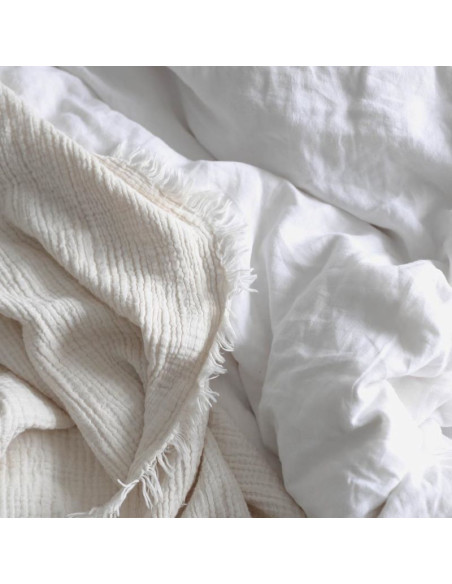 Lanena prevleka za odejo Pure white
